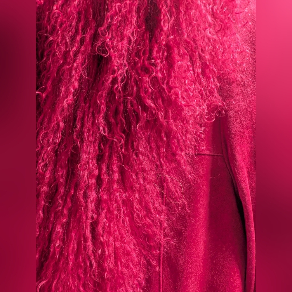 90s Danier Penny Lane Jacket - Pink Suede With Mongolian Wool Trim - Picture 3 of 13